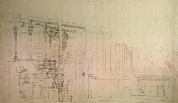 srirangam rajagopuram pencil sketch